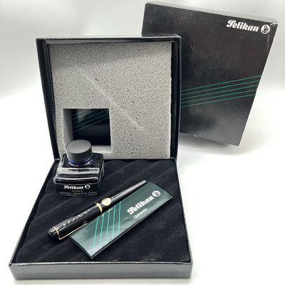 PELIKAN 500 Old Style Kolbenfüller in Schwarz & Gold mit HEF 12C Feder NEU OVP !