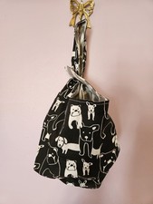 Binkwaffle Dumpling Bag Crochet Knit Yarn Storage Carrier Dog Print Reversible