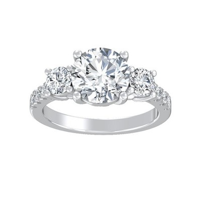 10K White Gold 2Ct Lab Grown Diamond Three-Stone Ring Size 7 Gift for Women