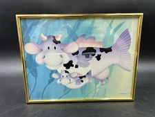 Framed 1991 Moskowitz Cow Fish Mom & Baby Print