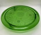 Vintage Green Depression Glass Cake Stand Sunflower Pattern 3 Footed 10”