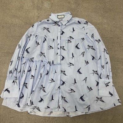 Dice Kayek x Reneevon Bird Swallow Print Tiered Peplum Blouse Shirt XL READ
