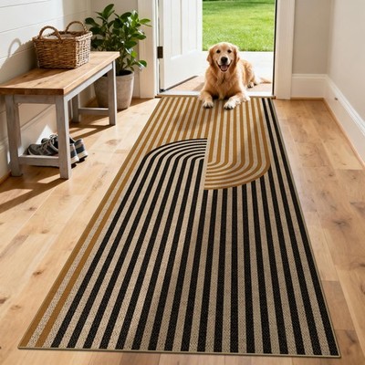 Washable Modern Easy Jute Runner Rug 2x6, Neutral Abstract Boho Geometric Out...