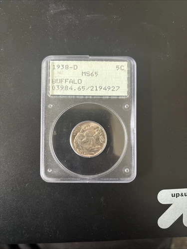 1938-D Buffalo Nickel 5¢ PCGS MS65 – Last Year Issue – Rattler Holder – Gem BU