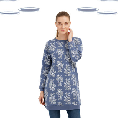 Ex White Stuff Damen Longline Sweatshirt - Blau Blumenmuster Baumwolle (Defekt)