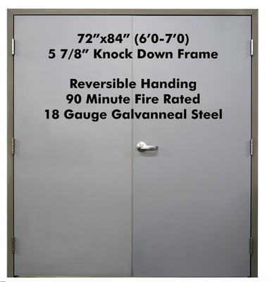 BRAND NEW Commercial Steel 72'' x84'' Double Doors w/Frame & Hinges Reversible