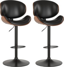 Bar Stools Set of 2, Swivel Adjustable Height Barstools, PU Leather Upholstered