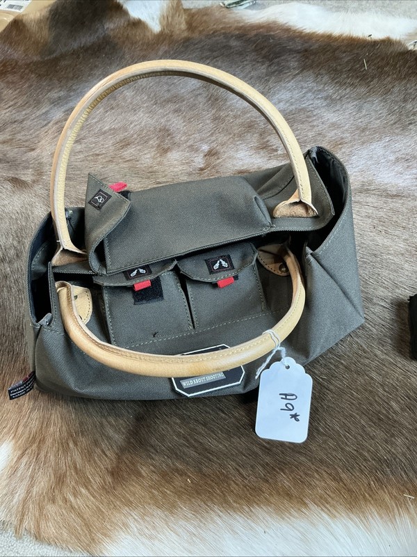 G.P.S. Shotgun Shell Tote bag in olive green with a leather handle