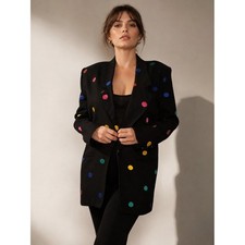Vintage 80s 90s Embroidered Multicolor Polka Dot Blazer