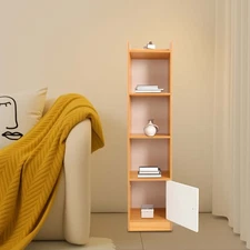 4 Tier Bookshelf, Narrow Bookcase, Small Book Shelf for Home Office, Log Color