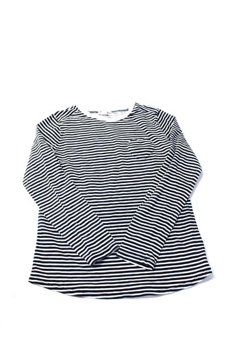 Crewcuts Childrens Girls Striped Tee Shirt White Navy Blue Cotton Size 10 - Picture 2 of 5