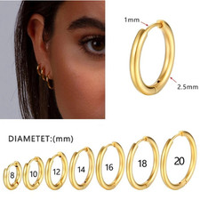 Gold Hoop Earrings Men Women Huggie Round Circle Ear Rings 8mm to 20mm