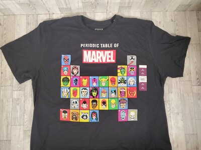 Marvel Shirt Mens 2X Periodic Table Heroes Villains Graphic Tee
