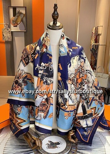 Sallys 70% Cashmere & 30% Silk Wrap Scarf Aztec Print Double Face Shawl 53" - Picture 9 of 15