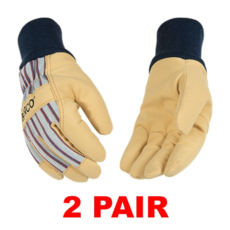 Kinco 1927KW Insulated Leather Winter Work Gloves With Knit Wrist (2 PAIR) SM-XL