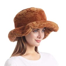 Women's Snakeskin Print Faux Fur Bucket Hat Winter Warmer Fisherman Cap 0 Camel