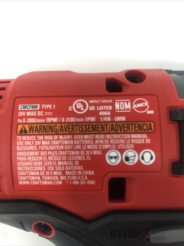 Craftsman Impact Driver CMCF800 V20 20-Volt Max Cordless Tool Only 2 FREE BITS - Picture 4 of 4