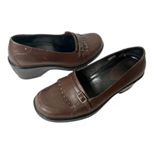 Dansko Women’s Brown Leather Fringe Buckle Slip On Heeled Loafers Size 40 9.5-10