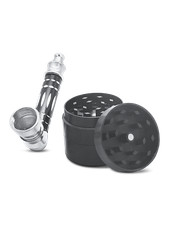 Metal Grinder and Pipe Set for Tobacco Dry Herb with Five Screens Portable
