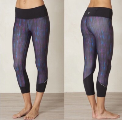 Prana Tatum Capri Leggings Kaleidoscope Purple Black Reflective Cropped Small