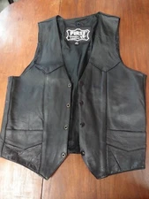 First Black Leather Biker Vest Sz 38 4 Pocket Concealed Carry Snap Up Motorcycle
