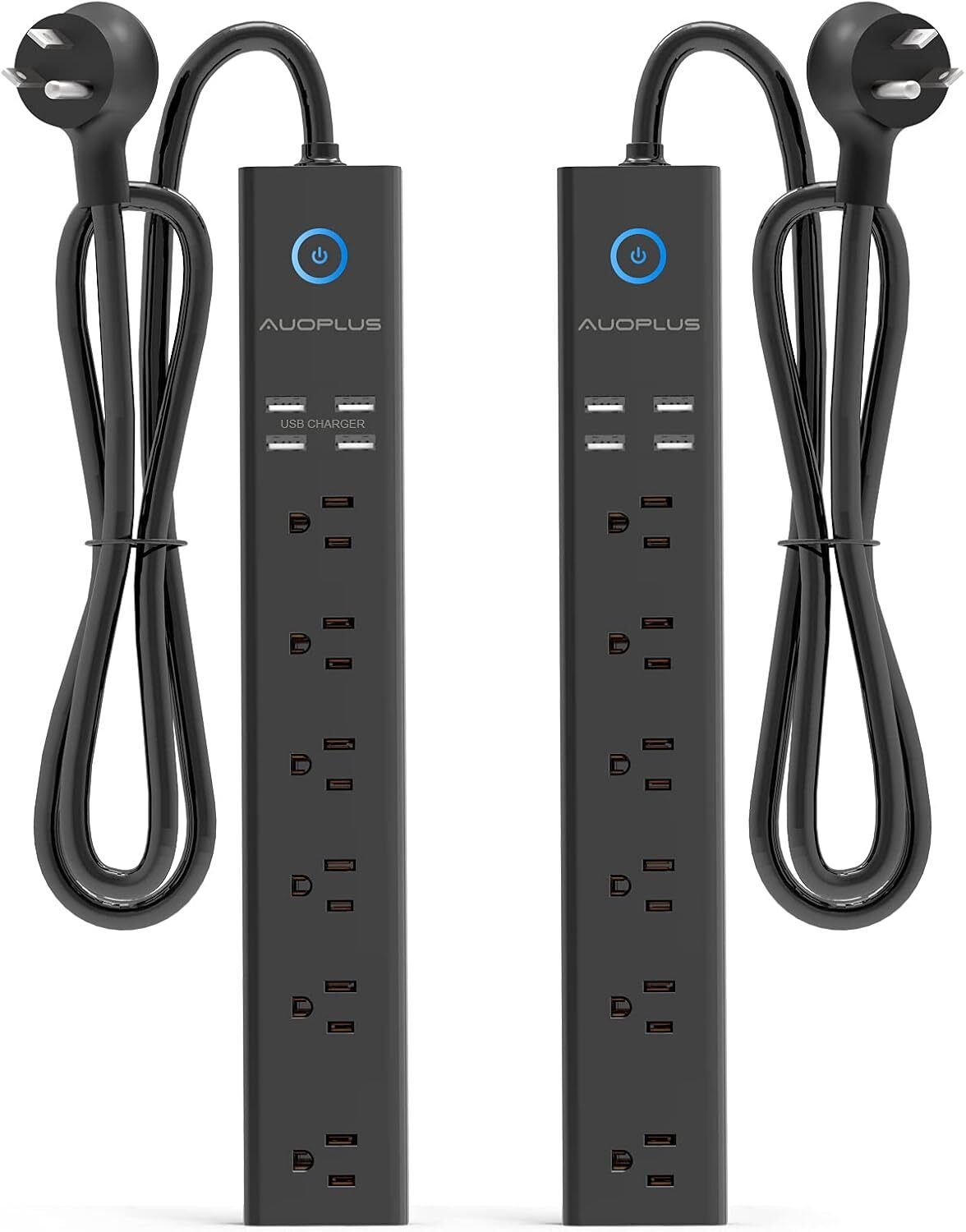 2 Pack Power Strip Surge Protector - AUOPLUS 6 Outlets 4 USB 6FT, BlackT
