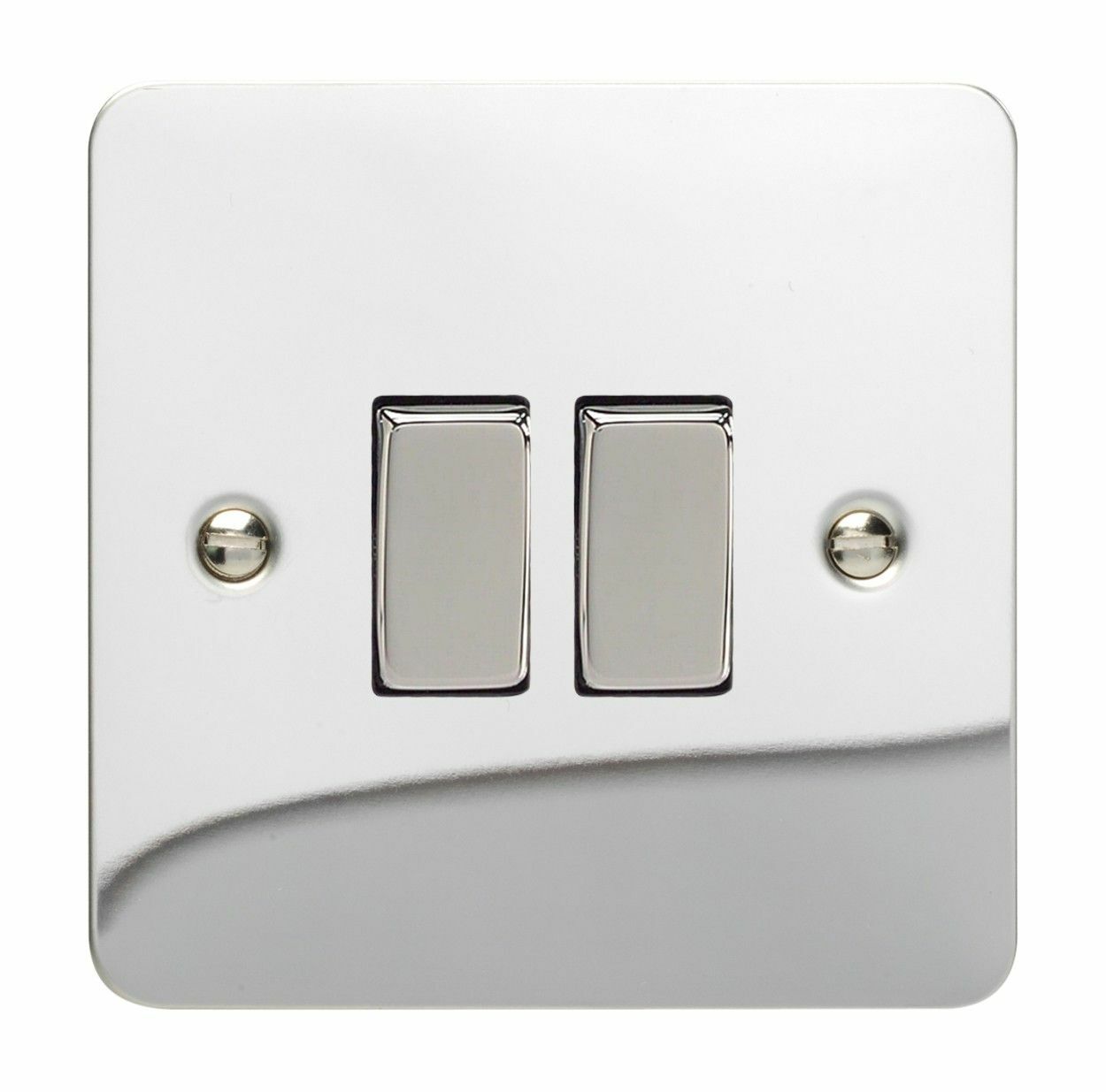 Varilight XFC71D Flat Polished Chrome 2 Gang Rocker Light Switch (Int + 2 Way)