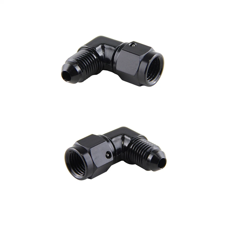 2PCS 90 Degree Male 4AN To 4AN Female Swivel Coupler Union Adapter Fitting Black - Image 4 of 4