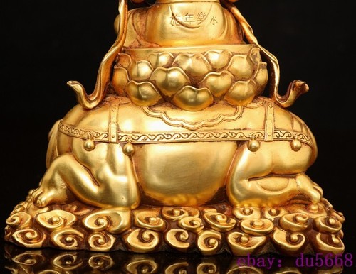6.6"old Chinese Buddhism Red copper Gilt Kwan-Yin GuanYin elephant Buddha statue - Picture 7 of 9