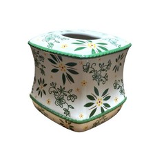 Temptations Old World Green Tissue Holder Rope Trim Design 5.5 x 6" No Chips or
