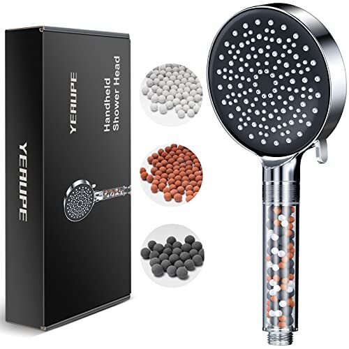 FETLOD Filtered Shower Head With Handheld, High Pressure 6 Spray Mode Showerhead With Filters Water Softener Filters Beads For Hard Water Remove Chlorine Reduces Dry Itchy Skin Etlo1764