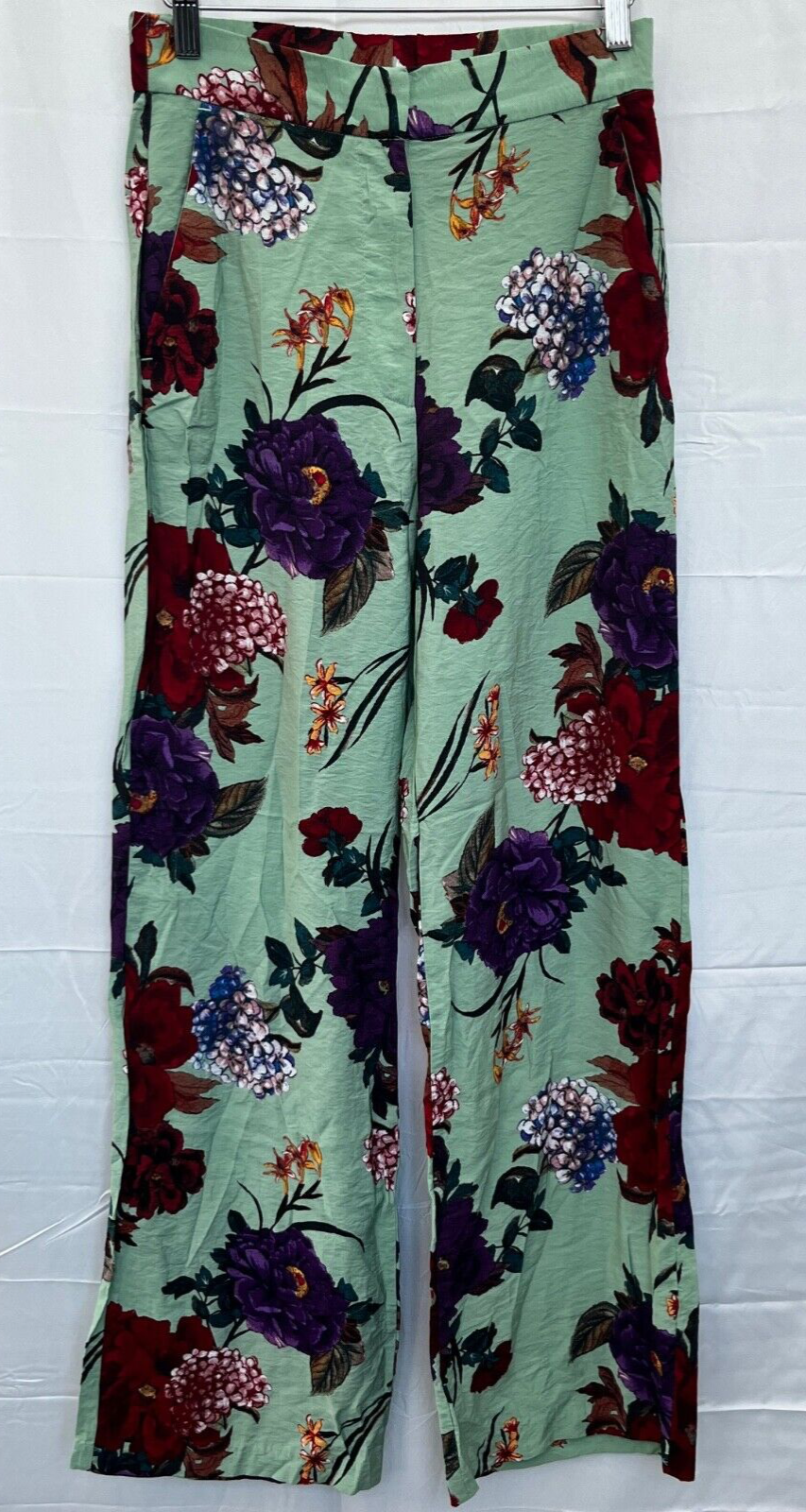 H&M Womens Green Floral Wide Leg Trousers Size 8 W28 L31