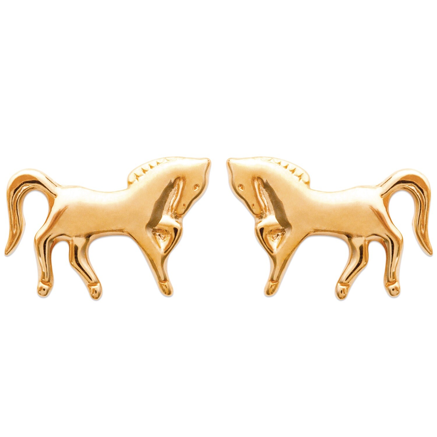 Boucles d'oreilles puces chevaux plaqué or 18 carats 750 millièmes le cadeau idéal pour fille