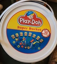 Vintage Play-Doh Super Bucket with 30 Original Accessories NEW  Berry Plastics
