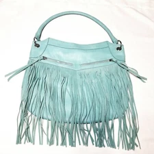 Teal Fringe Soft Leather Hobo Handbag/sholder 