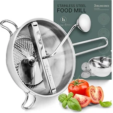 Ergonomic Food Mill Stainless Steel with 3 Grinding Discs - Rotary Food Mill for
