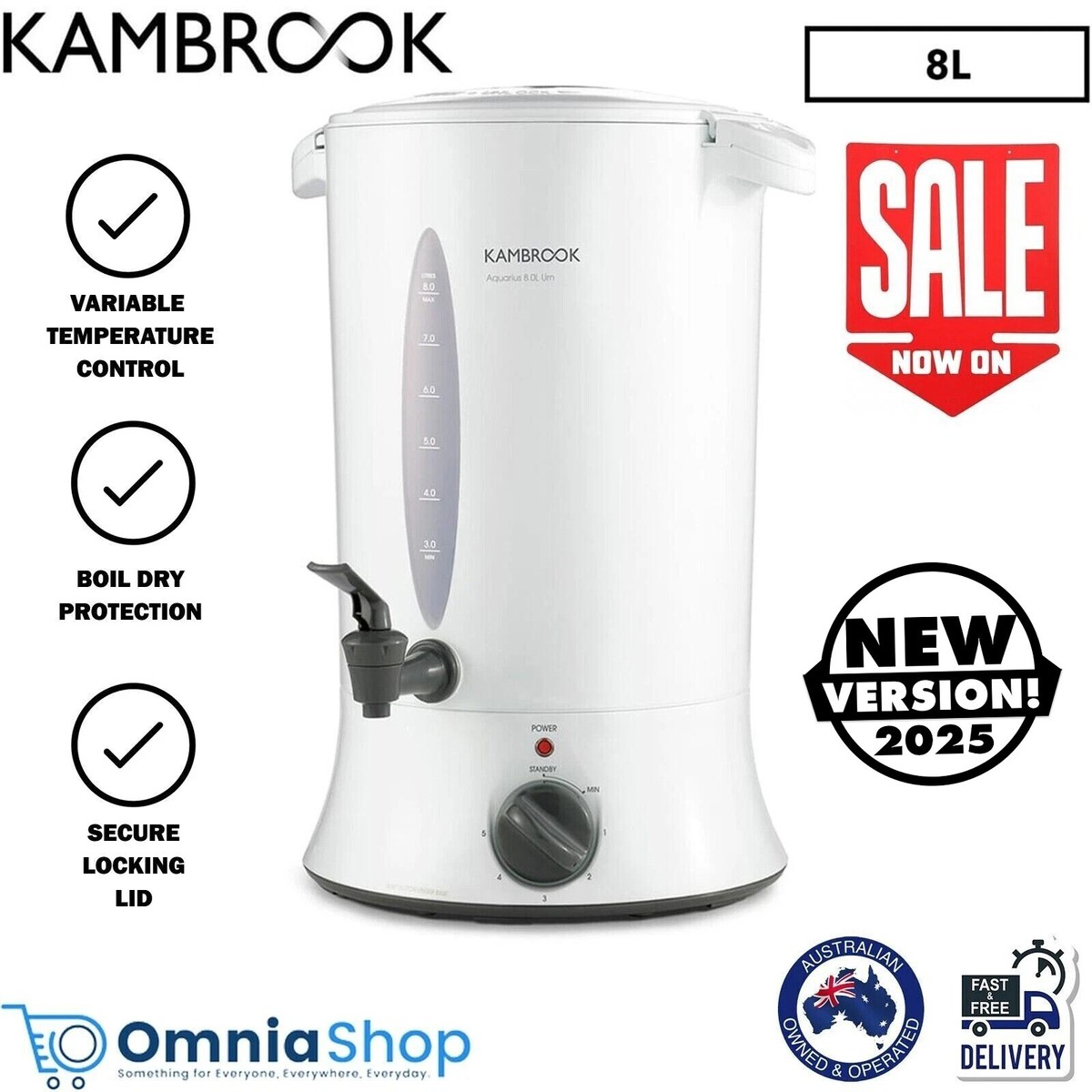 Kambrook KUR10 32 Cup 8L Electric Hot Water Urn Warmer Boiler