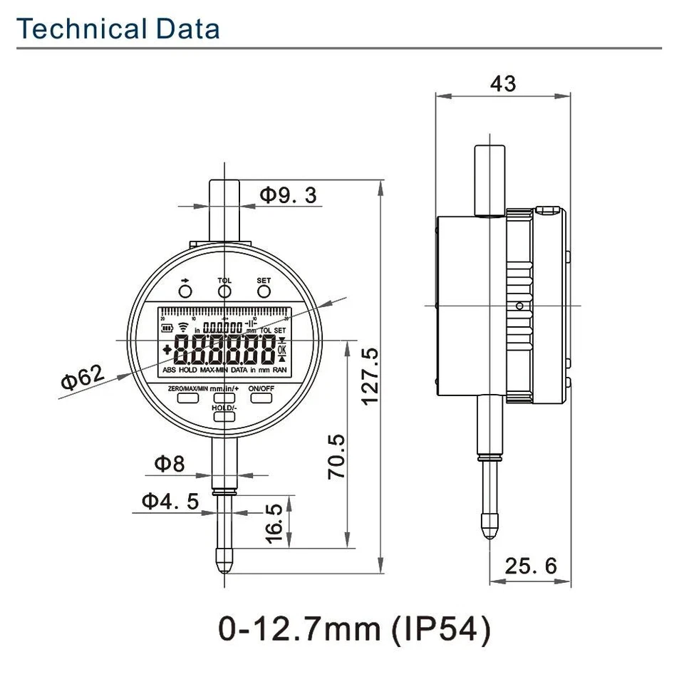 Digital Dial Indicator Rechargeable Gauge Measuring Tools Kit 0-12.7/25.4/50.8mm - Image 2 of 4