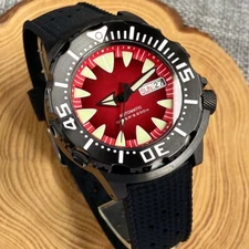 42mm Tandorio Monster Red Dial Japan NH36A Automatic Black PVD Case Mens Watch