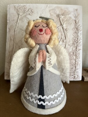 CHRISTMAS ANGEL WOOL FELT TREE TOPPER OR TABLETOP DECOR GREY NWT 9 Inch Tall