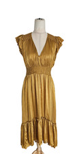 Ulla Johnson Mustard V Neck Pleats Detail Dress
