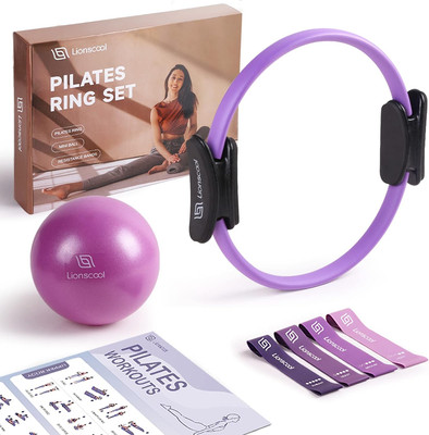  Pilates Ring Set with Mini Ball, Bands, Guide, and Carry Bag