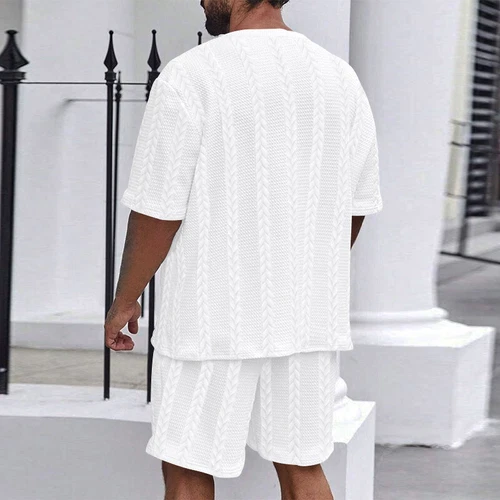 Conjunto de 2 piezas de verano para hombre camiseta manga corta + pantalones cortos tejido sudadera deportiva - Imagen 10 de 18