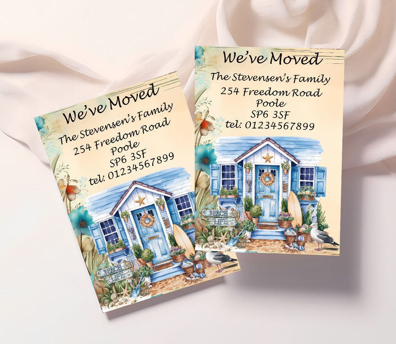 10 Personalised Moving Address Cards, I have moved, We've moved Beach ...