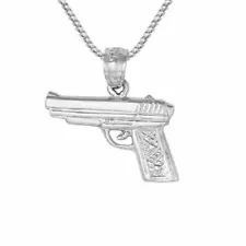 Sterling Silver REVOLVER PISTOL GUN Pendant / Charm, Made in USA, Box Chain