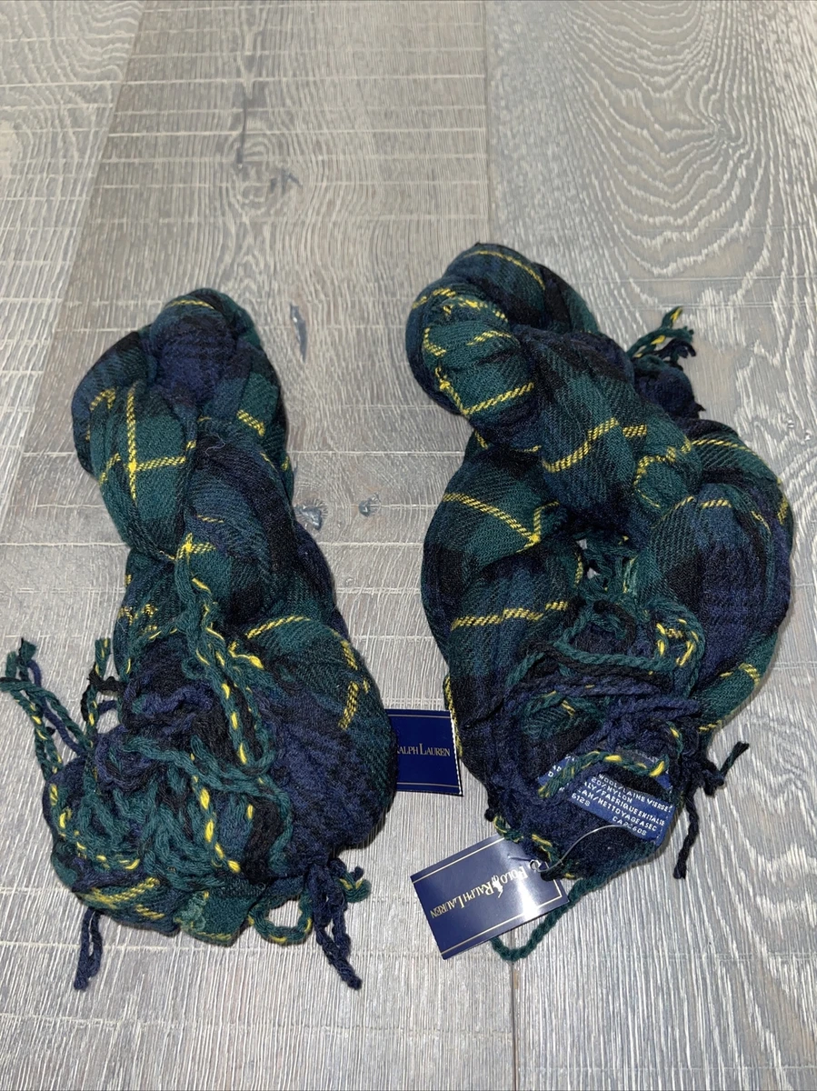 Vintage 2008 $295 Polo by Ralph Lauren Rrl Scarf Plaid Italy Virgin Wool Fringed