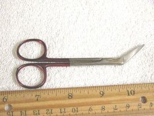 Scissors 4.5" polished stainless 45 degree angle precision red anodized grips