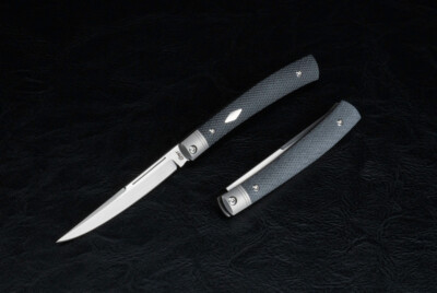 Esnyx Barracuda Slipjoint Satin Blade w/ Ti Bolsters &  BLK  Handle - ESN-BSJ-50