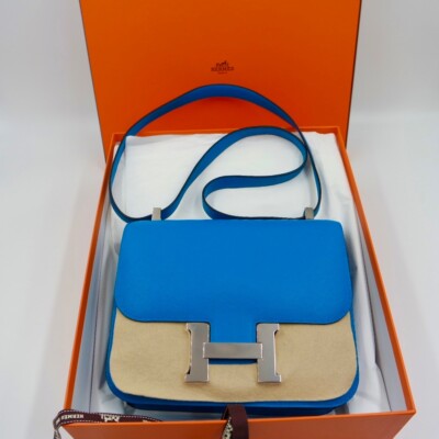 HERMÉS CONSTANCE 24 SAC BLUE ZANZIBAR EVERCOLOR LEATHER PALLADIUM