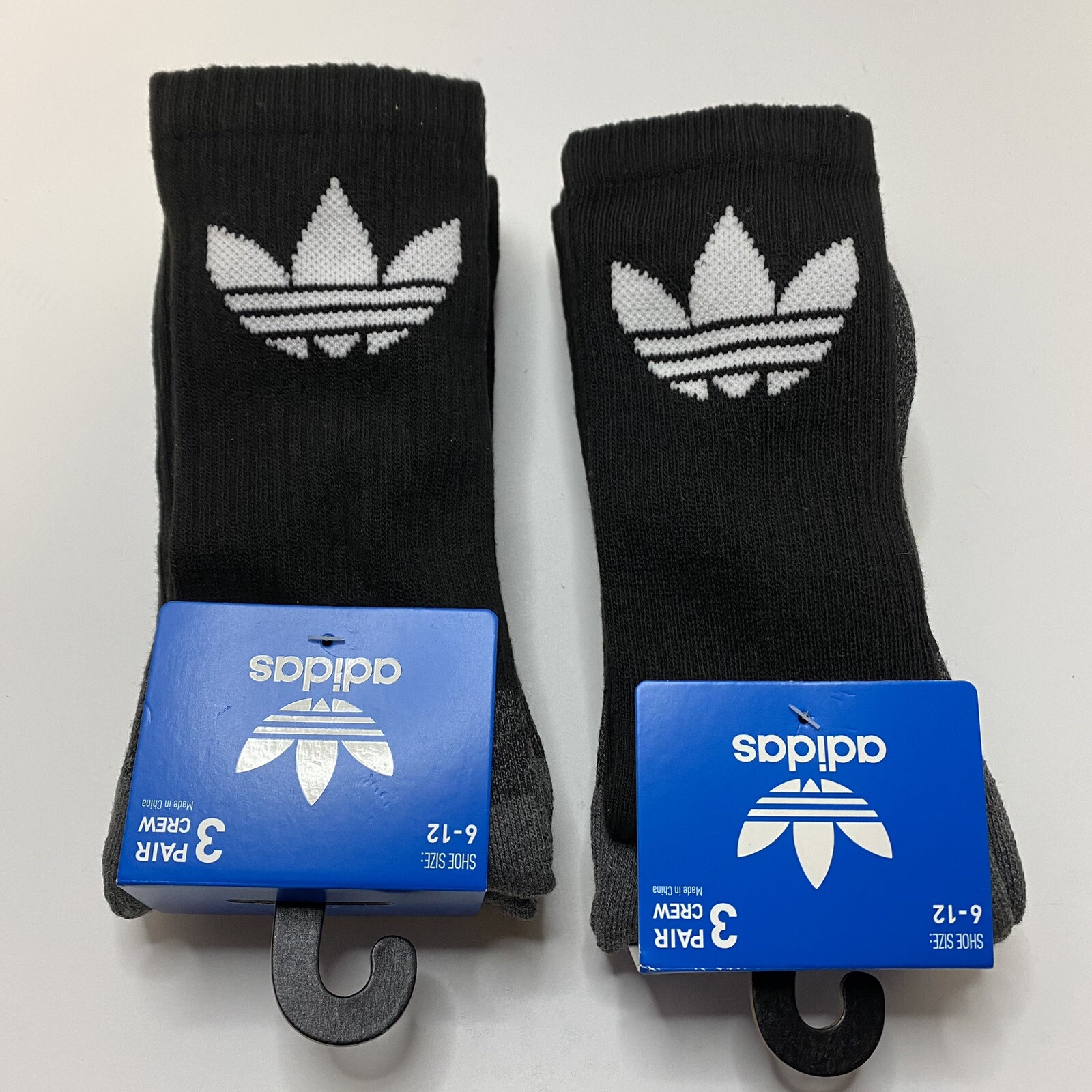 Adidas Crew Socks Men Size 6-12 Originals Trefoil Cushioned 6 PAIR Black White-image